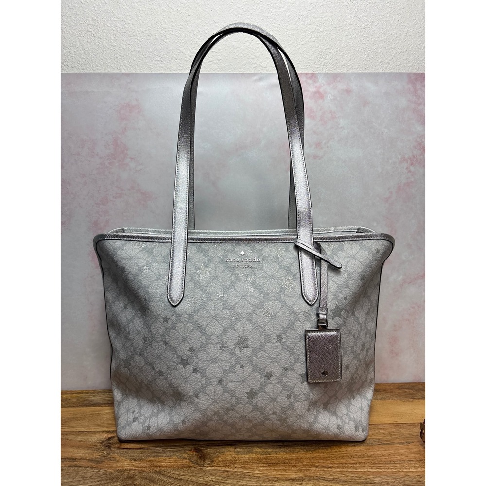 Kate Spade Flower Star Toss Large Tote in Platinum Grey